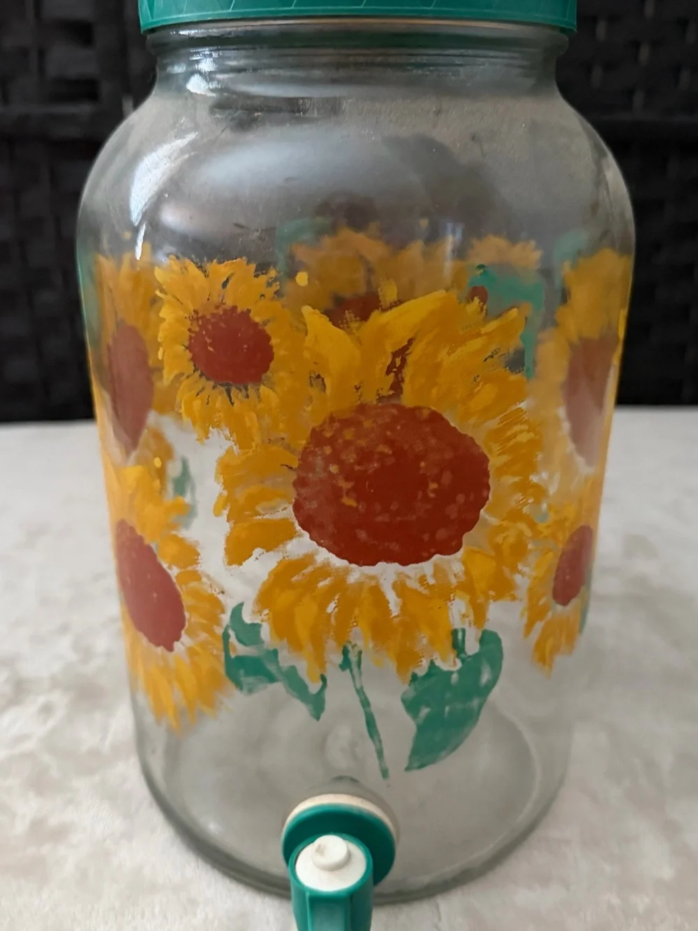 Vintage Sun Tea Glass Beverage Dispenser - Sunflower Design